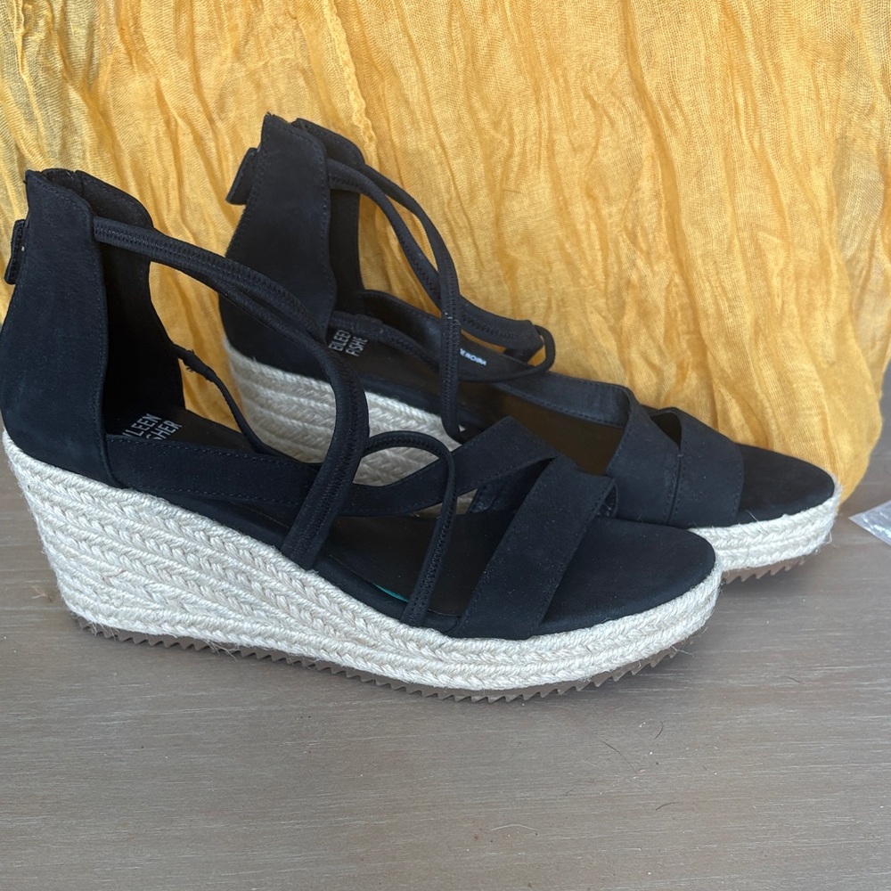 Eileen Fisher WANDA Black Strappy Espadrille Wedge Sandals - 7 1/2 NWOB - Picture 4 of 9